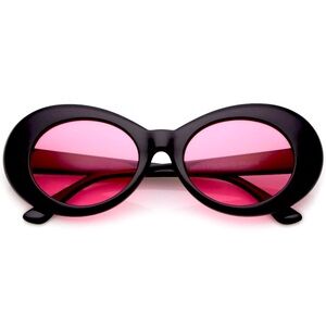 Oval Sunglasses Pink Lens Black Frame Retro Halloween Festiv Kurt Cobain Costume